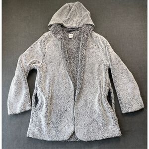 Victoria's Secret PINK Sherpa Hooded Open Front Cardigan Womens Gray Cozy Lounge